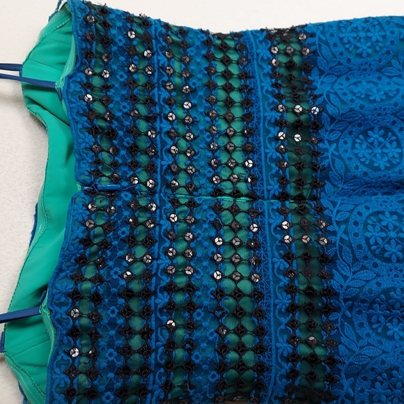 BCBG maxazria Manuela embroidered sequin lace blue/green dress size 6 - Picture 7 of 12